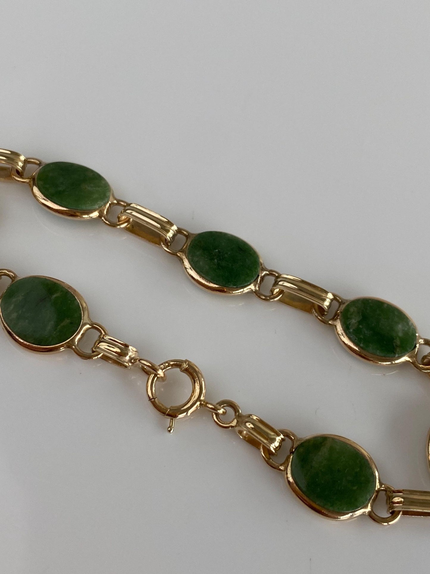 Vintage Solid 14k Yellow Gold Jade Link Bracelet - 6.5 Inches