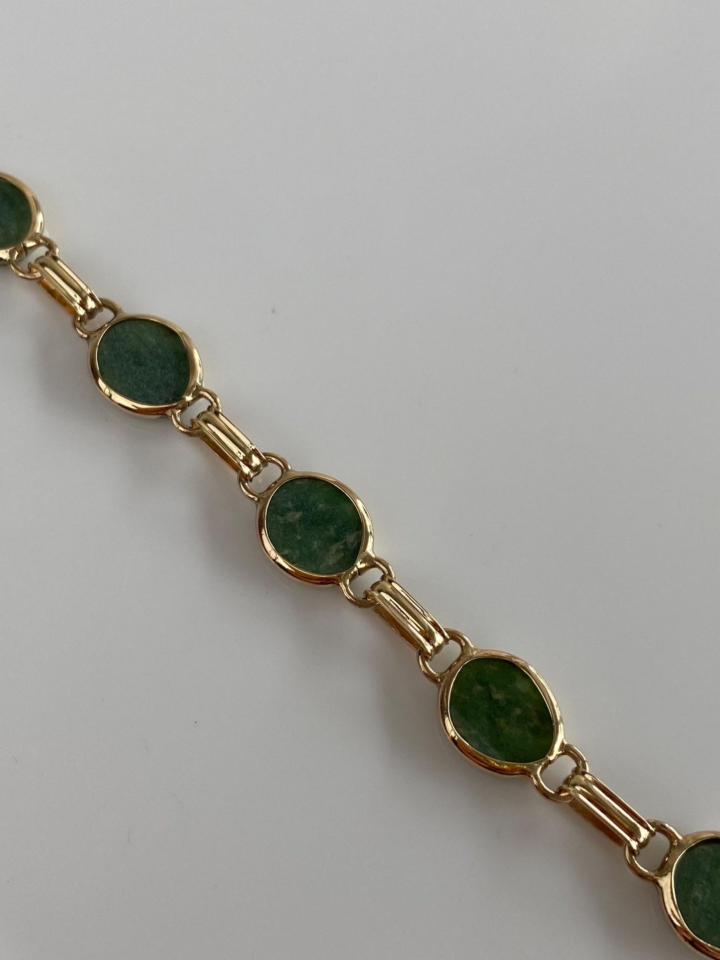 Vintage Solid 14k Yellow Gold Jade Link Bracelet - 6.5 Inches