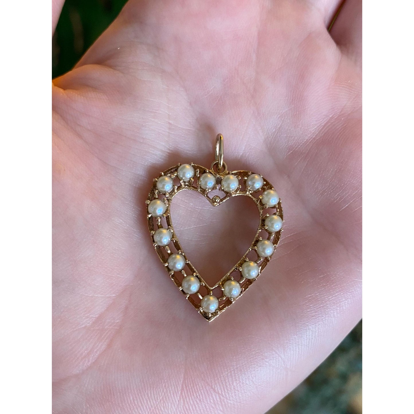 Vintage Solid 14k Yellow Gold Pearl Heart Charm