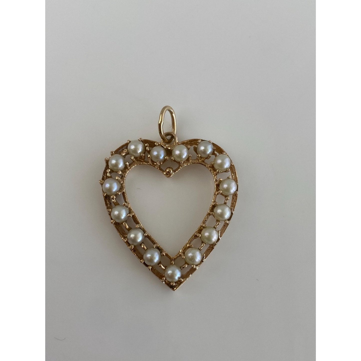 Vintage Solid 14k Yellow Gold Pearl Heart Charm
