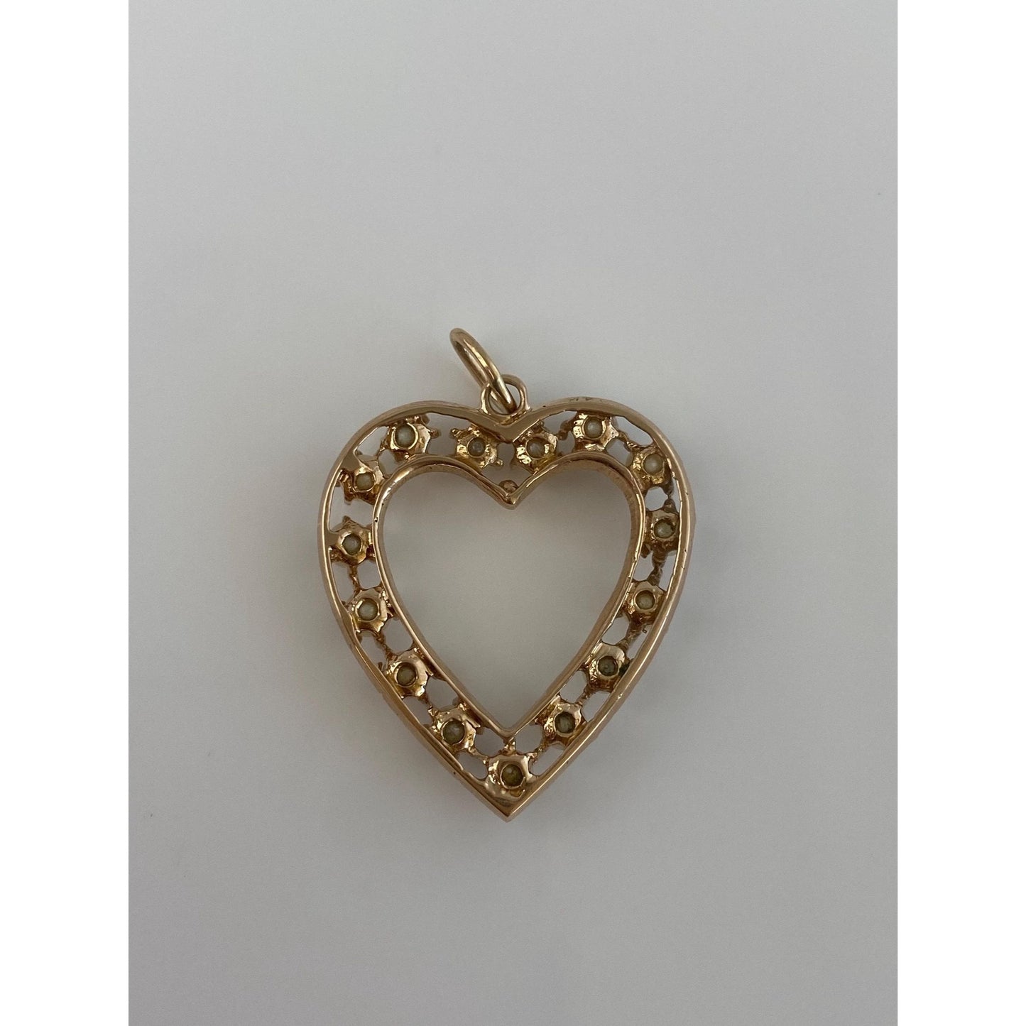 Vintage Solid 14k Yellow Gold Pearl Heart Charm