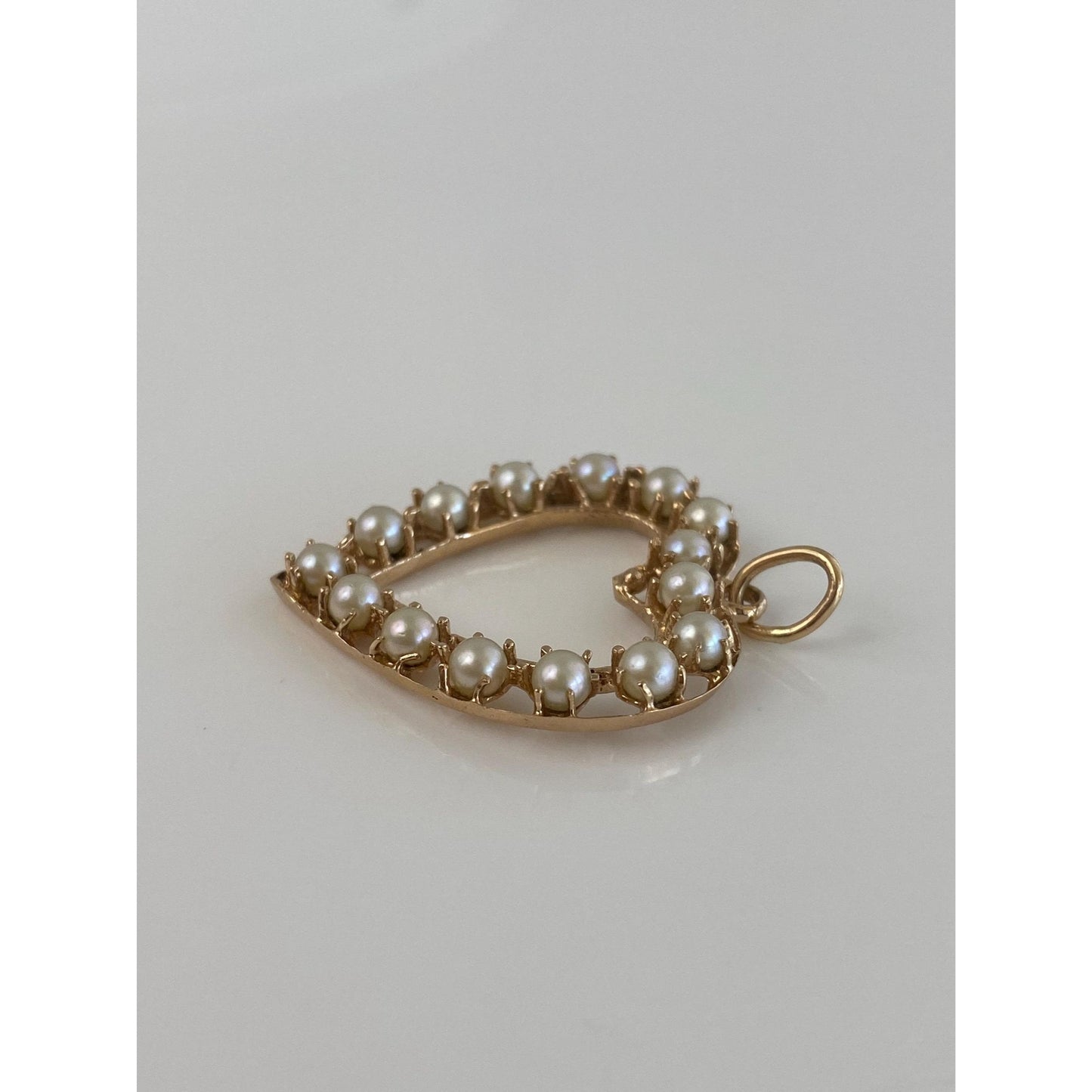 Vintage Solid 14k Yellow Gold Pearl Heart Charm