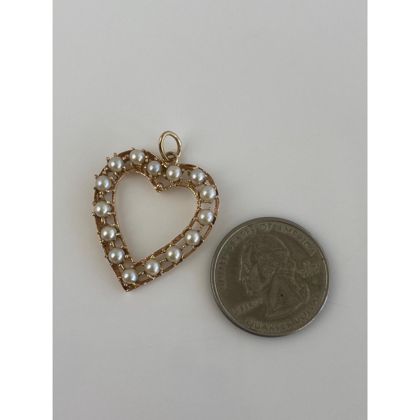 Vintage Solid 14k Yellow Gold Pearl Heart Charm
