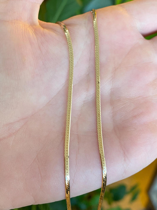 Vintage Solid 14k Yellow Gold Flat Chain Necklace - 15.75 inches