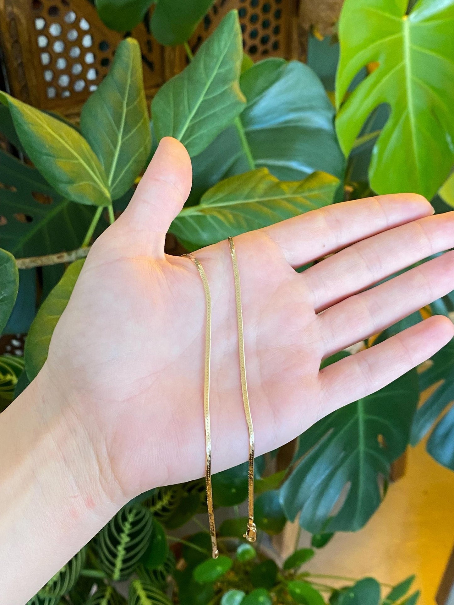 Vintage Solid 14k Yellow Gold Flat Chain Necklace - 15.75 inches