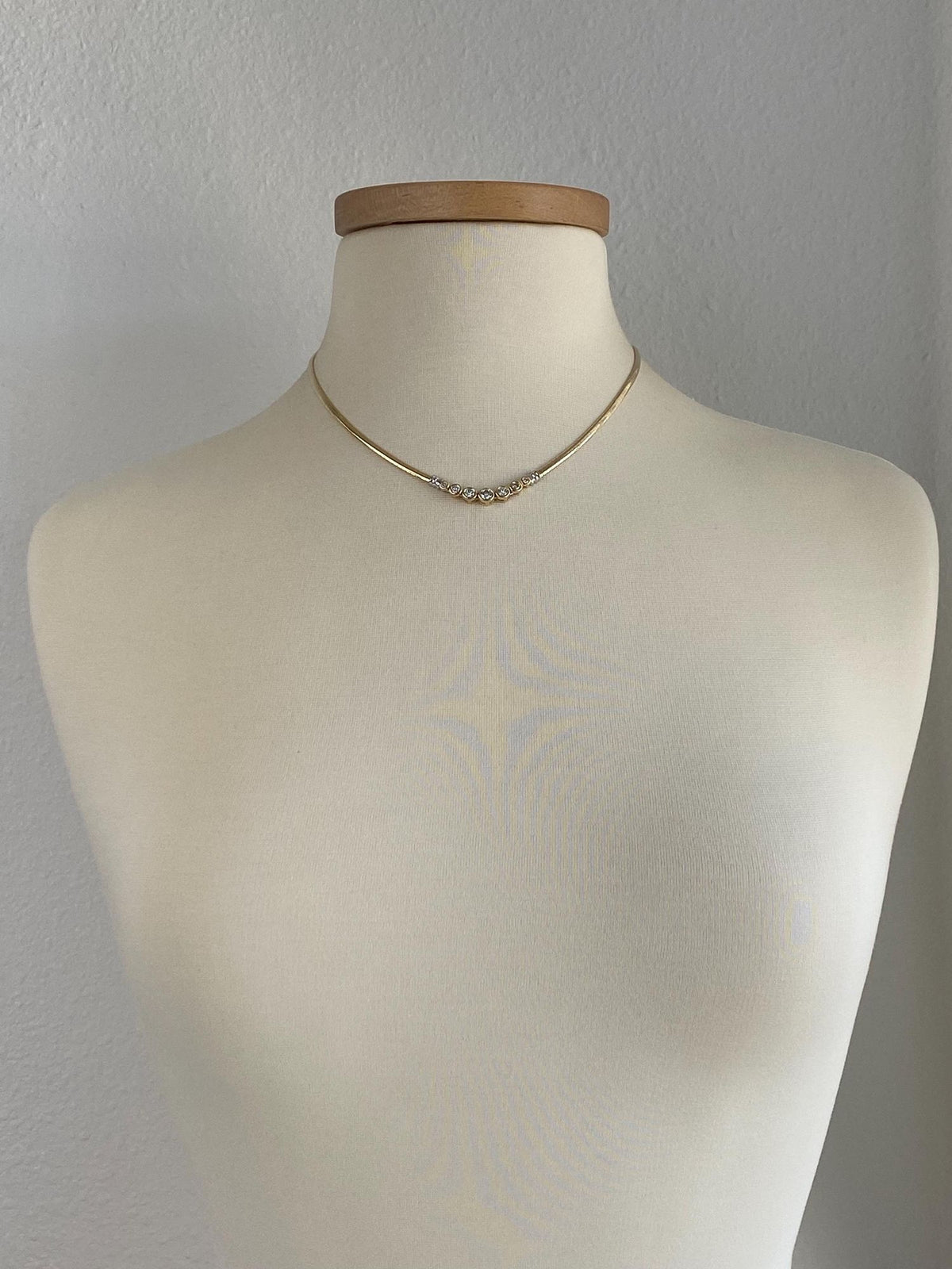 Vintage Solid 14k White & Yellow Gold Diamonds Omega Chain Necklace - 17.75 inches