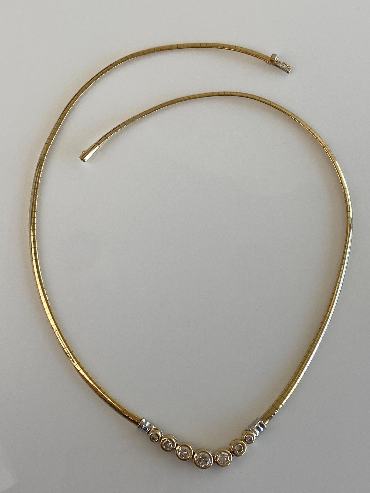 Vintage Solid 14k White & Yellow Gold Diamonds Omega Chain Necklace - 17.75 inches