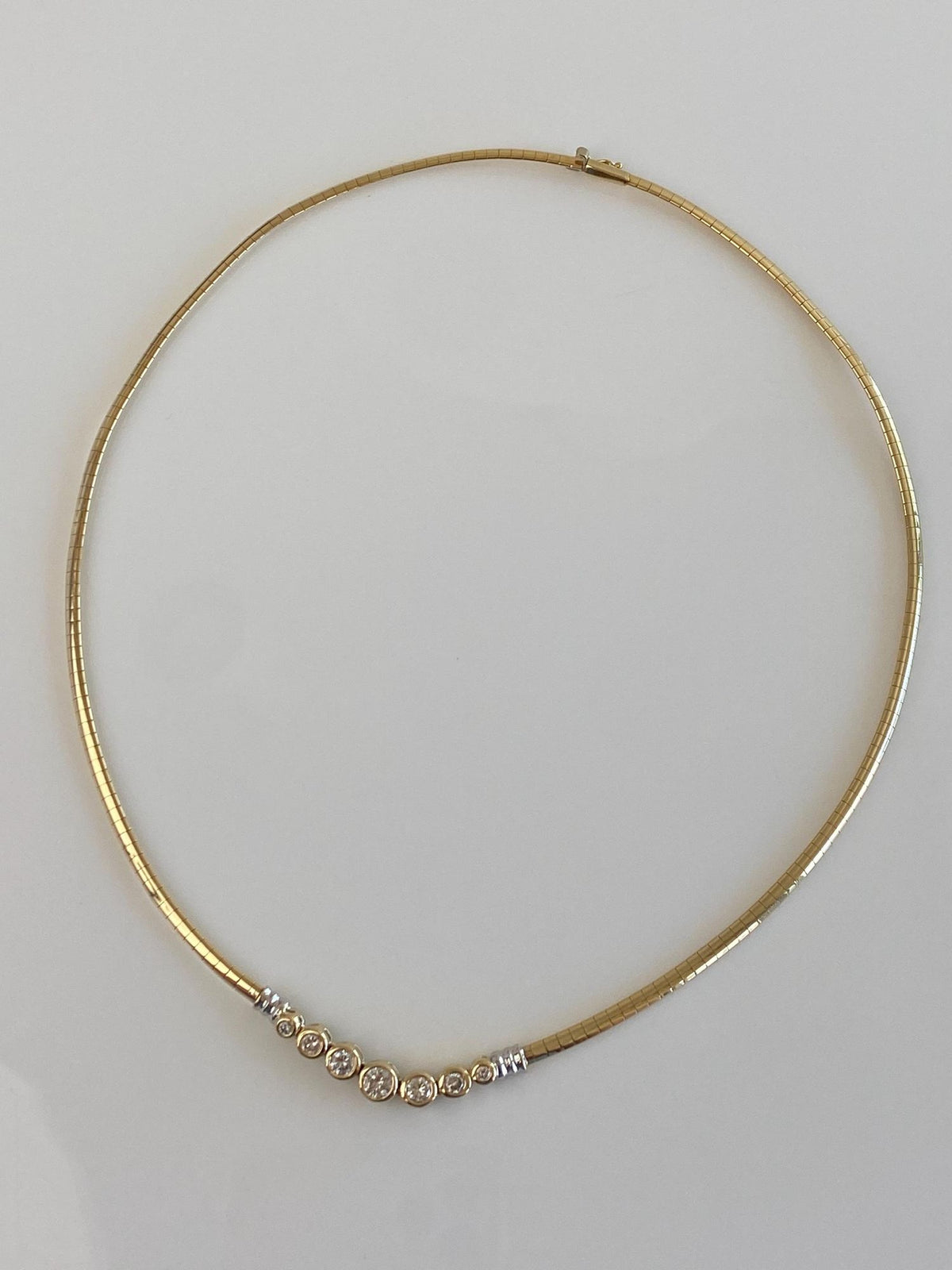 Vintage Solid 14k White & Yellow Gold Diamonds Omega Chain Necklace - 17.75 inches
