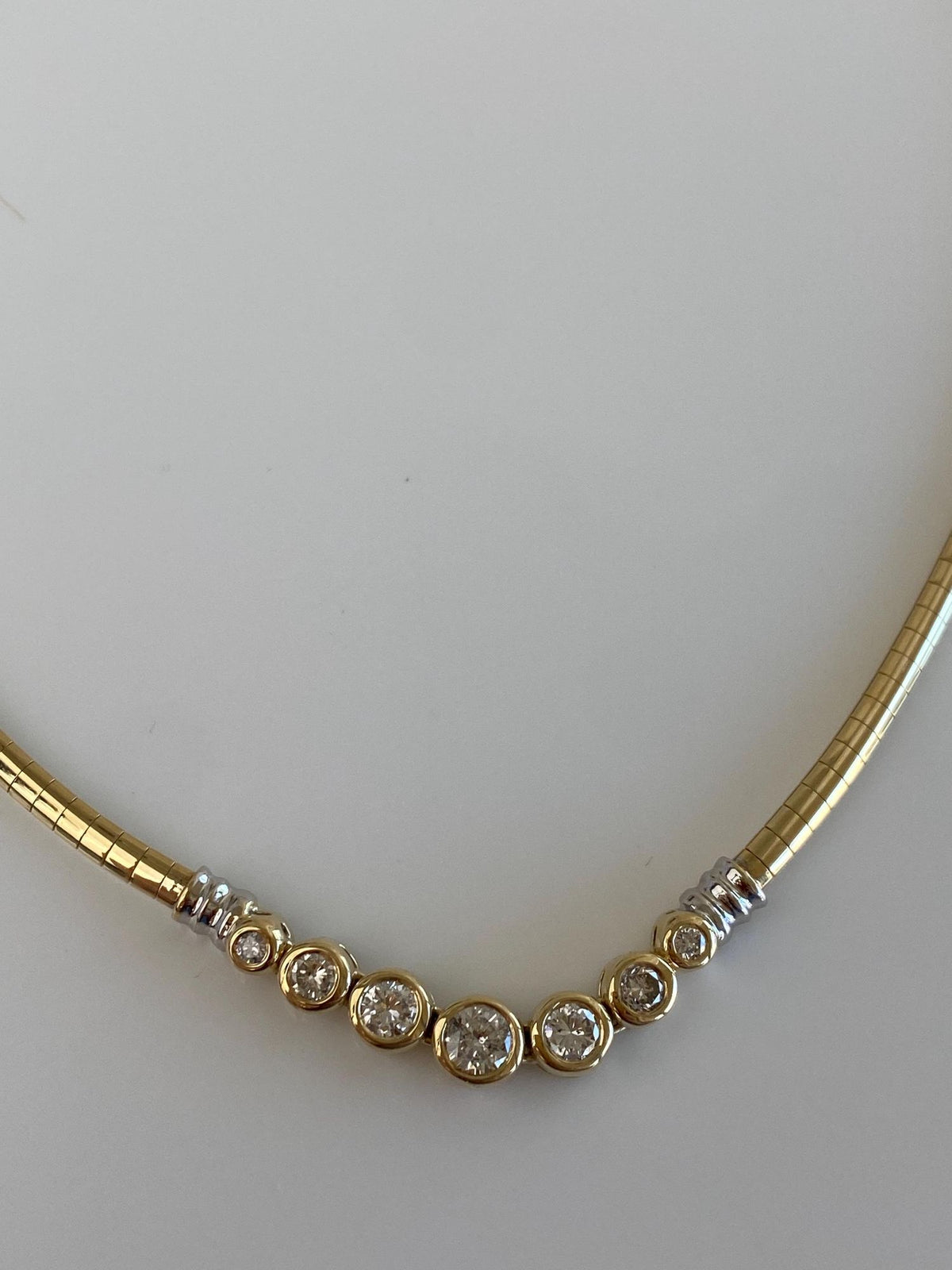 Vintage Solid 14k White & Yellow Gold Diamonds Omega Chain Necklace - 17.75 inches