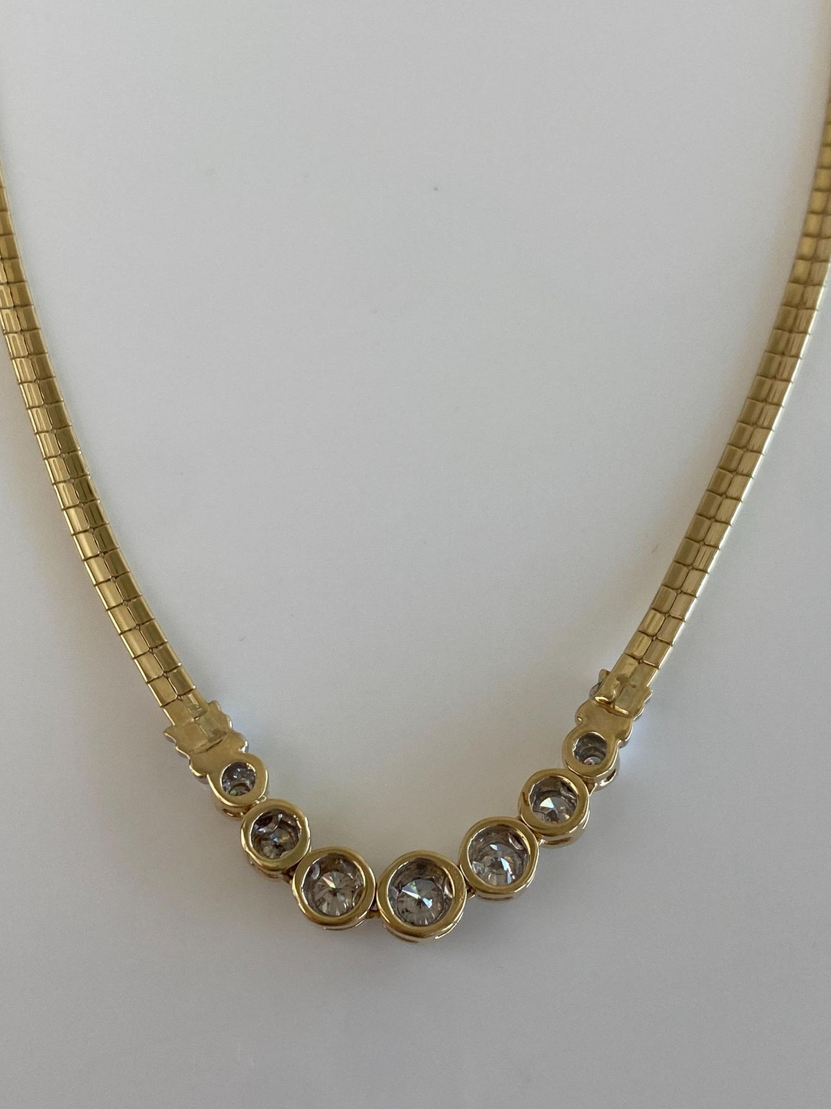 Vintage Solid 14k White & Yellow Gold Diamonds Omega Chain Necklace - 17.75 inches
