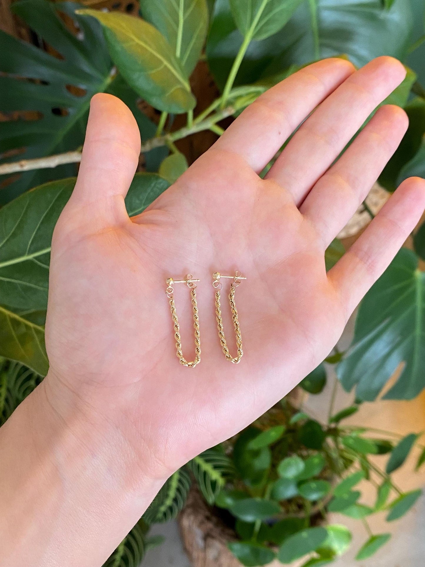 Vintage 14k Yellow Gold Connected Rope Chain Stud Earrings