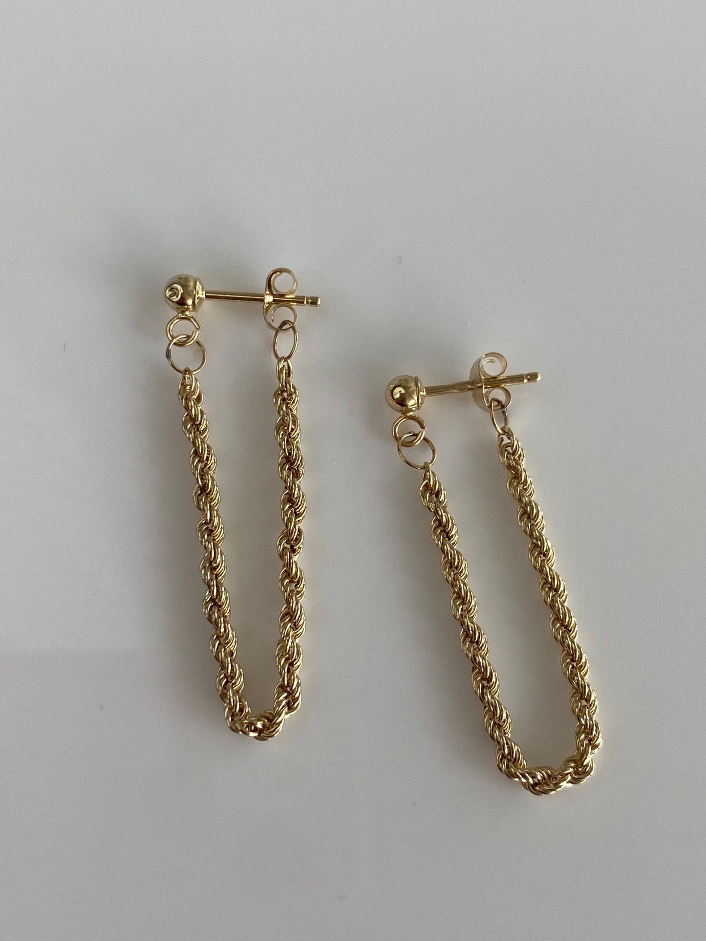Vintage 14k Yellow Gold Connected Rope Chain Stud Earrings