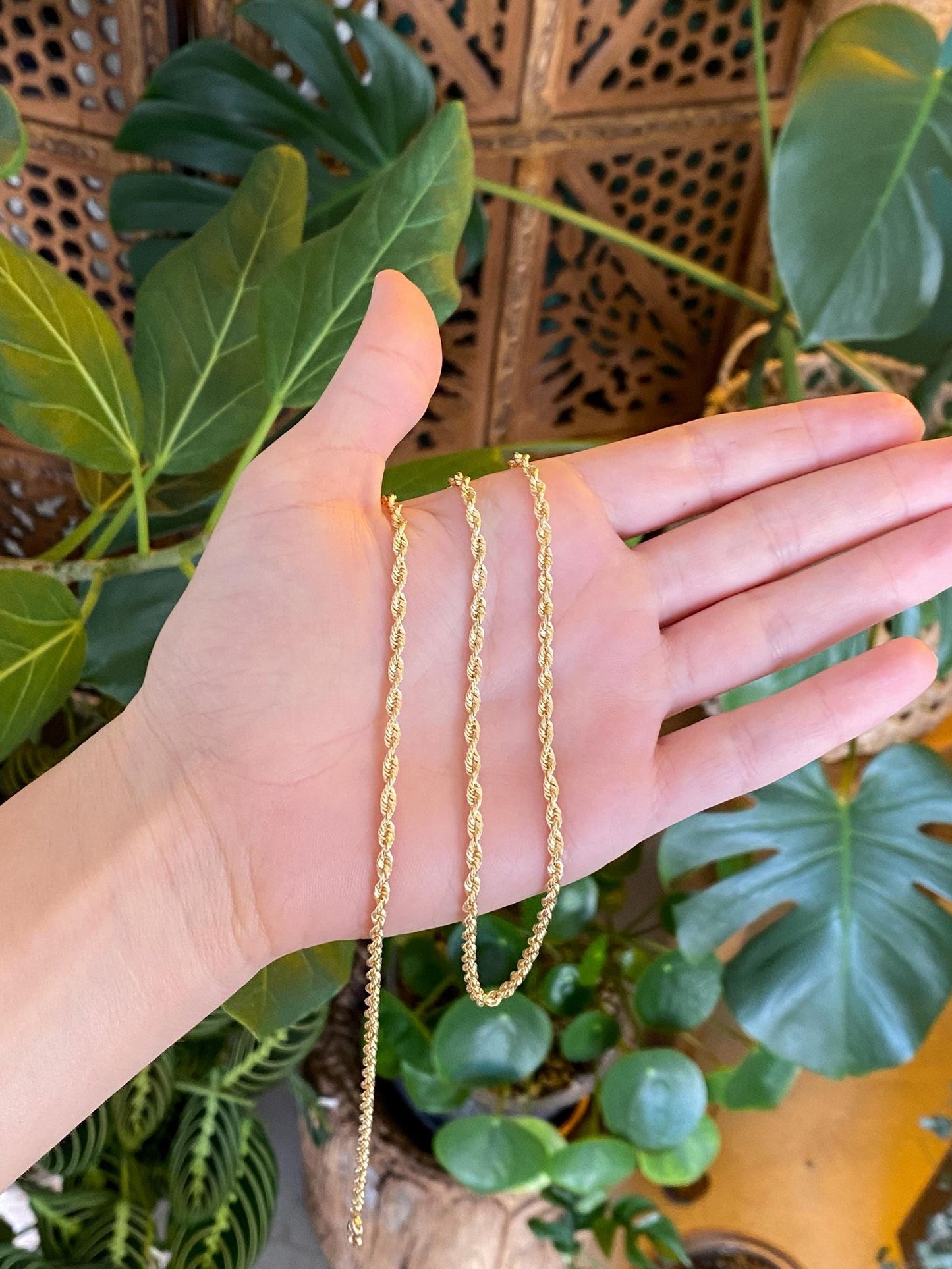 Vintage Solid 14k Yellow Gold Long Rope Chain Necklace - 30 inches