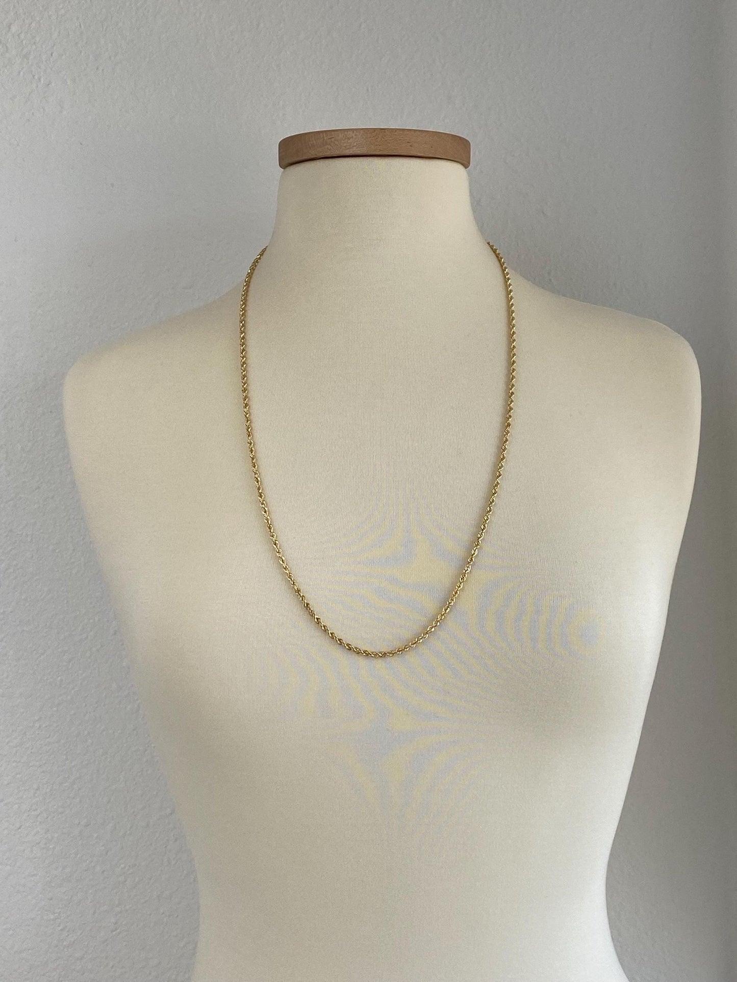Vintage Solid 14k Yellow Gold Long Rope Chain Necklace - 30 inches