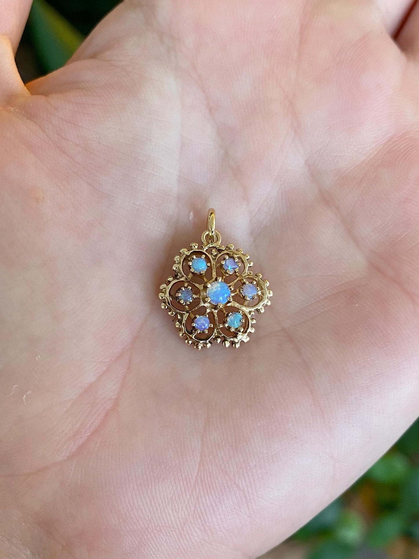 Solid 14k Yellow Gold Opal Cluster Charm