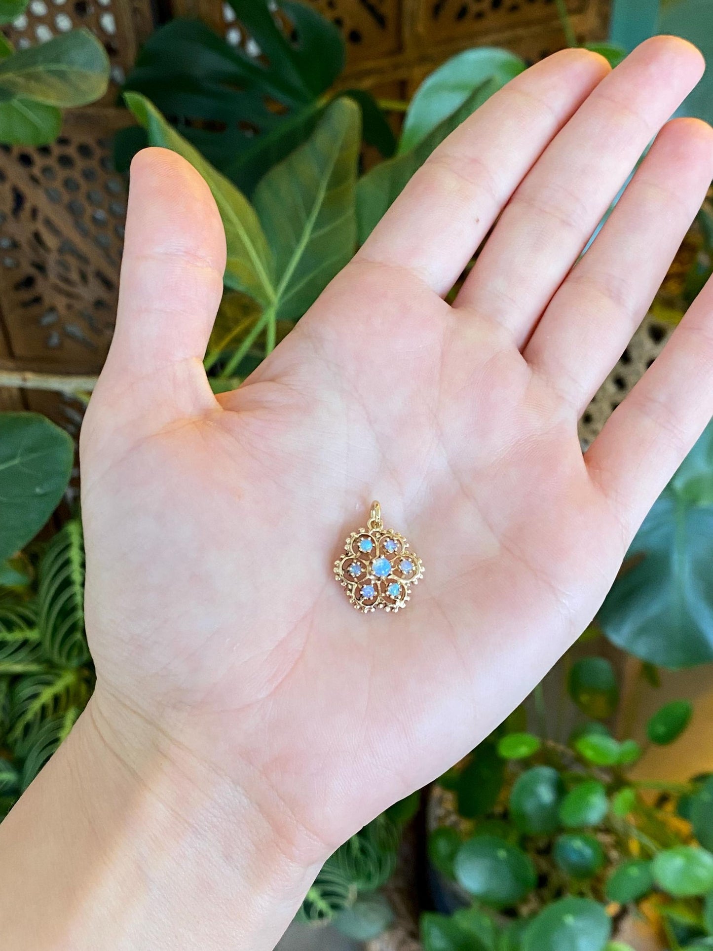 Solid 14k Yellow Gold Opal Cluster Charm