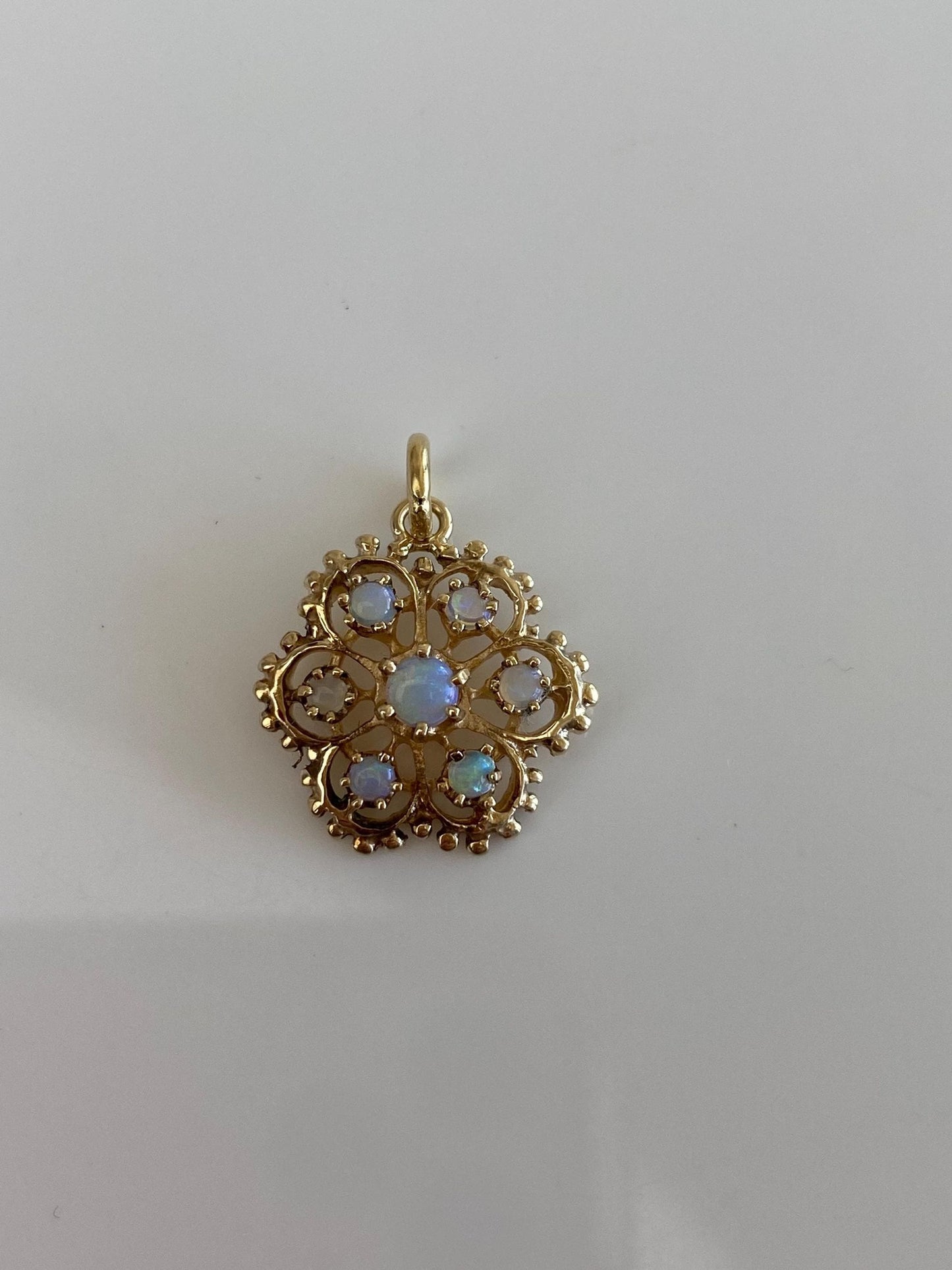 Solid 14k Yellow Gold Opal Cluster Charm