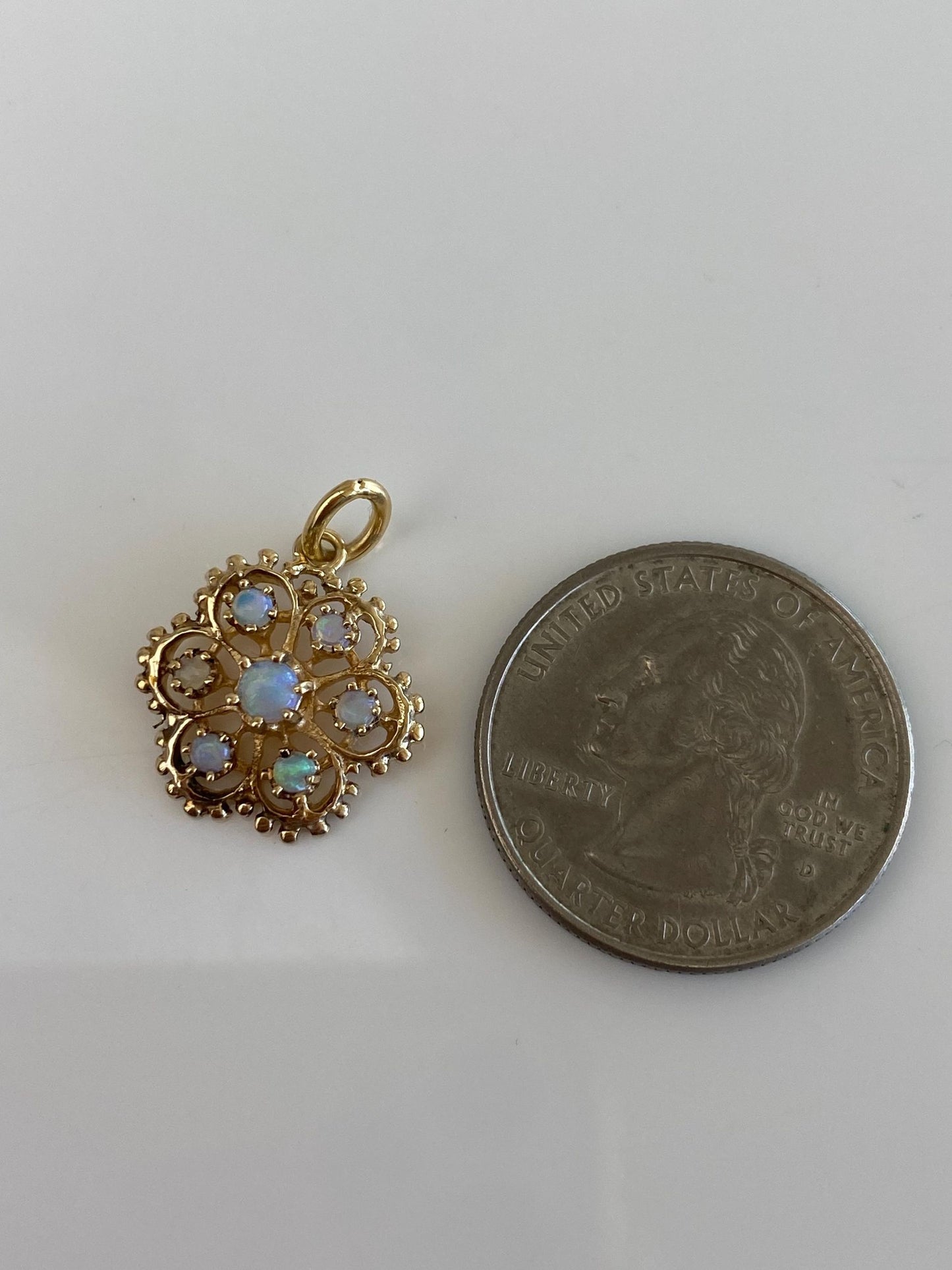 Solid 14k Yellow Gold Opal Cluster Charm
