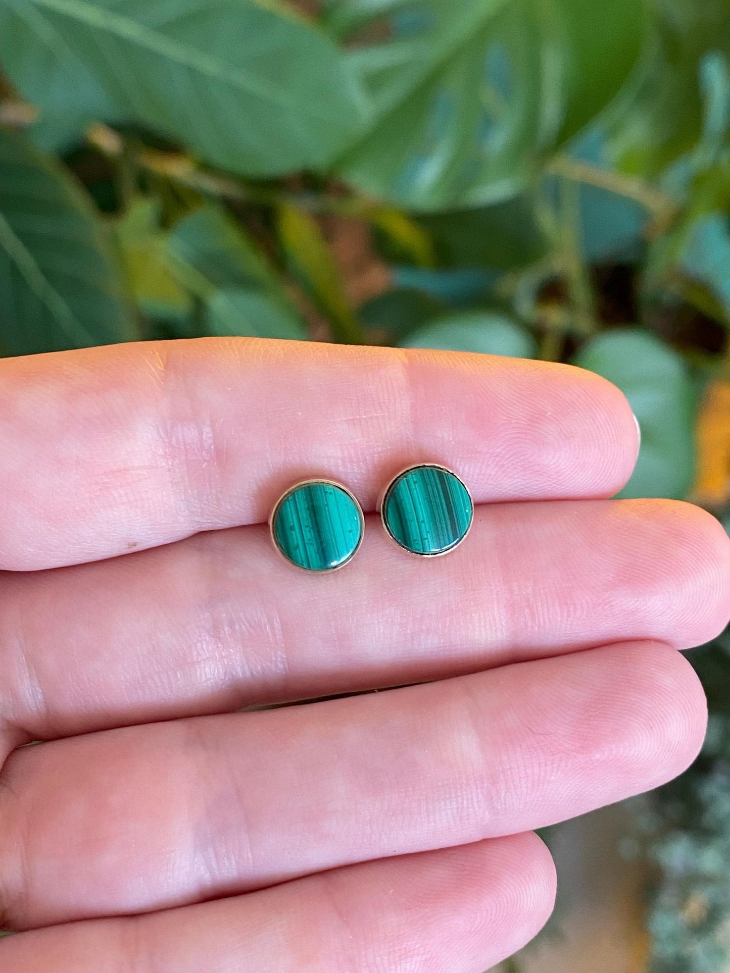 Vintage Solid 14k Yellow Gold Malachite Tie Tack Conversion Stud Earrings