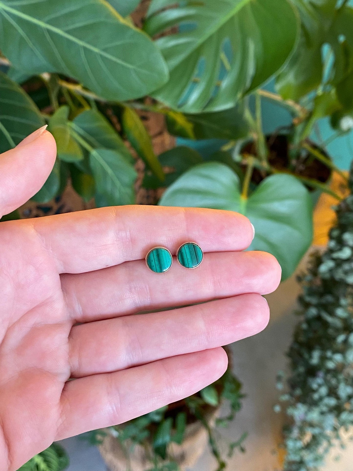 Vintage Solid 14k Yellow Gold Malachite Tie Tack Conversion Stud Earrings
