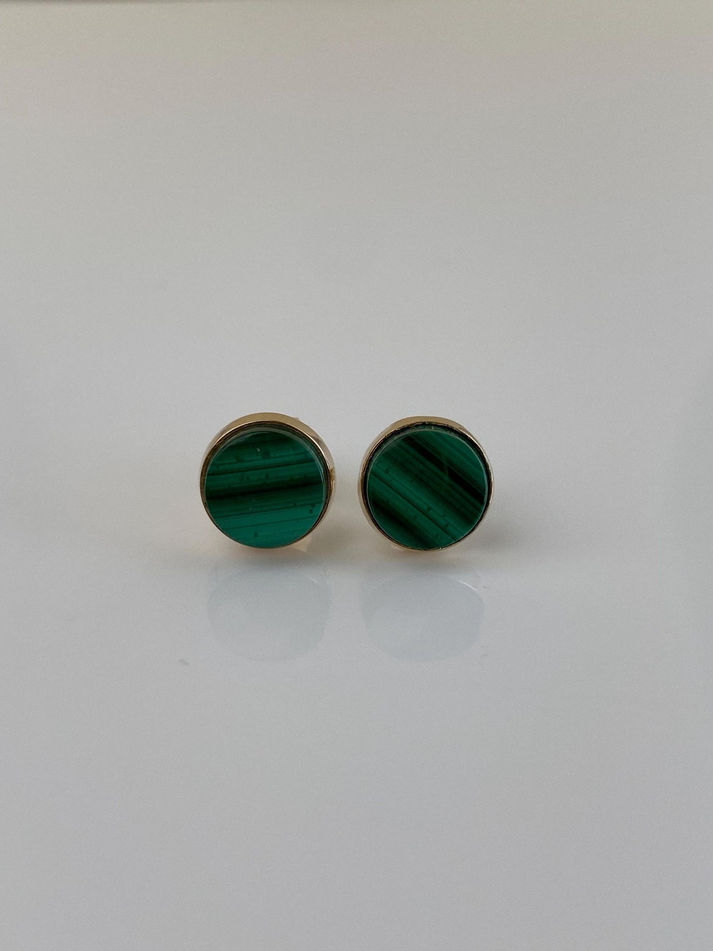 Vintage Solid 14k Yellow Gold Malachite Tie Tack Conversion Stud Earrings