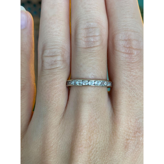 Solid 14k White Gold Cubic Zirconia Eternity Ring Band - Size 7