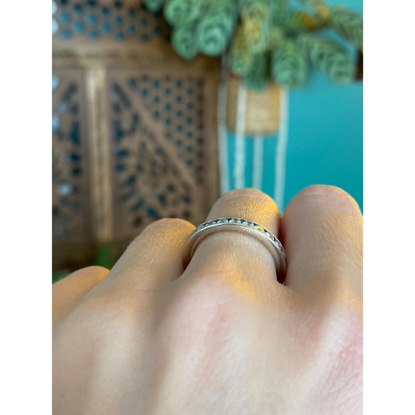 Solid 14k White Gold Cubic Zirconia Eternity Ring Band - Size 7