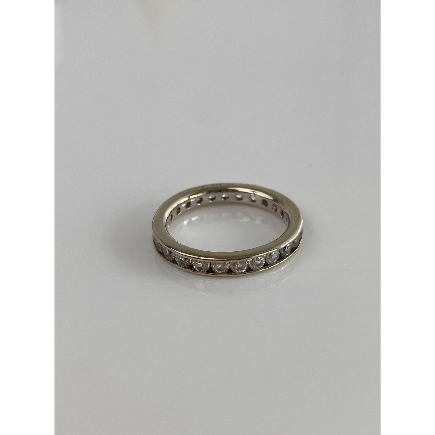 Solid 14k White Gold Cubic Zirconia Eternity Ring Band - Size 7