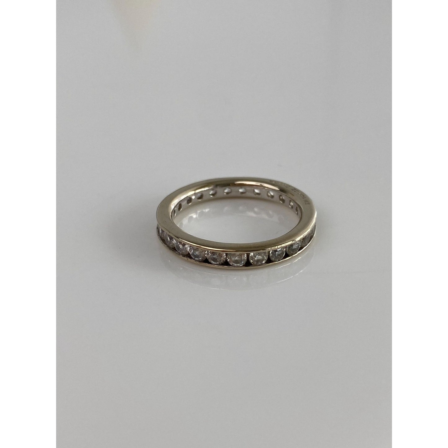 Solid 14k White Gold Cubic Zirconia Eternity Ring Band - Size 7