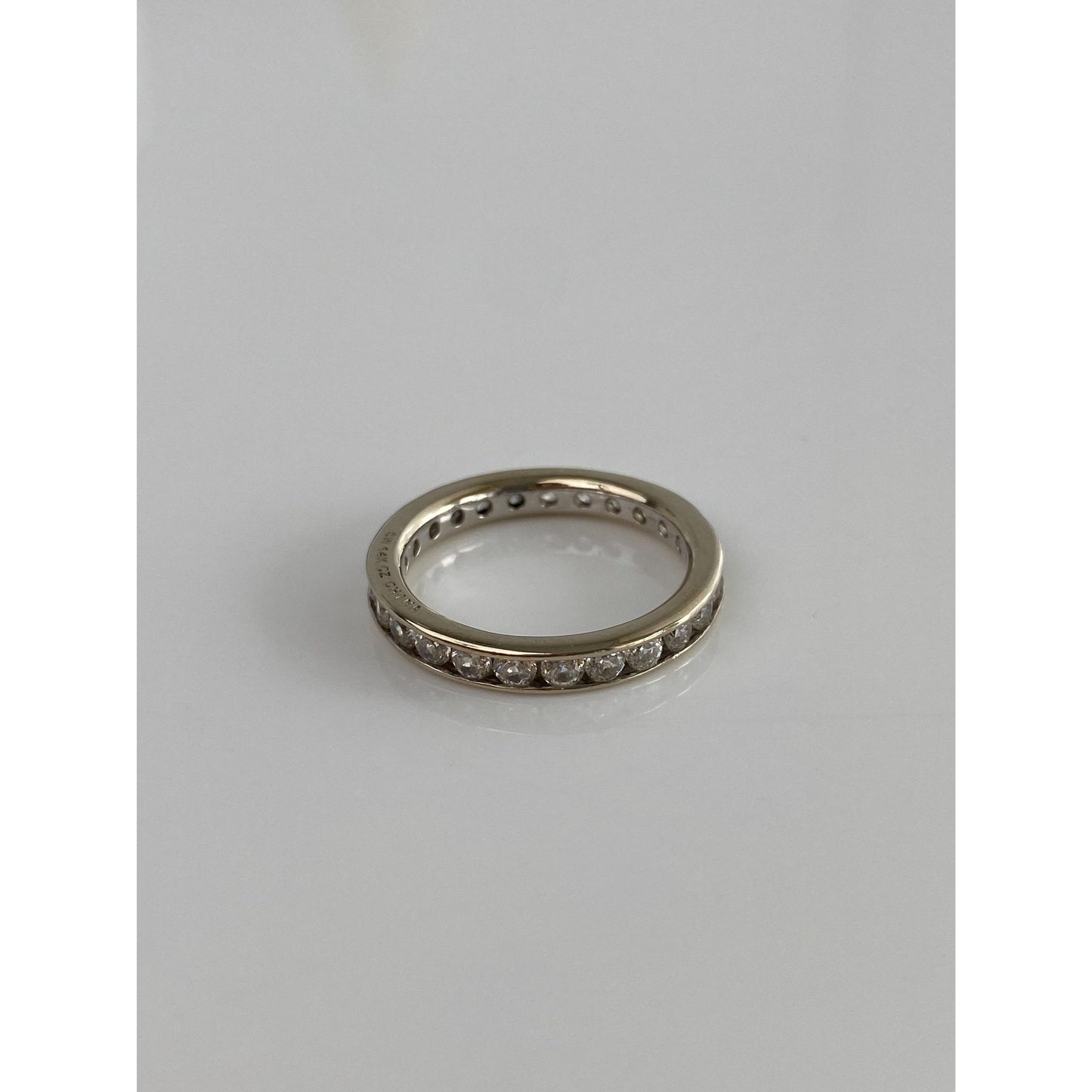 Solid 14k White Gold Cubic Zirconia Eternity Ring Band - Size 7