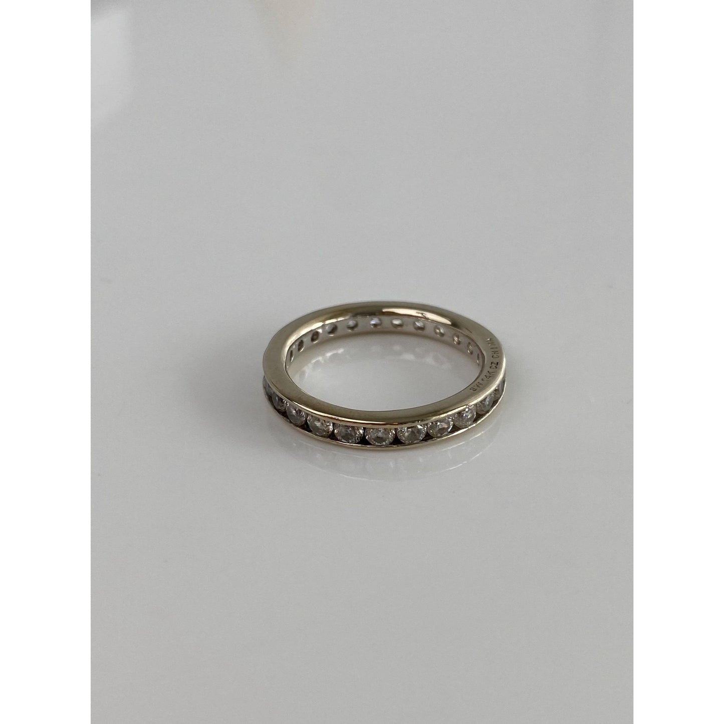 Solid 14k White Gold Cubic Zirconia Eternity Ring Band - Size 7