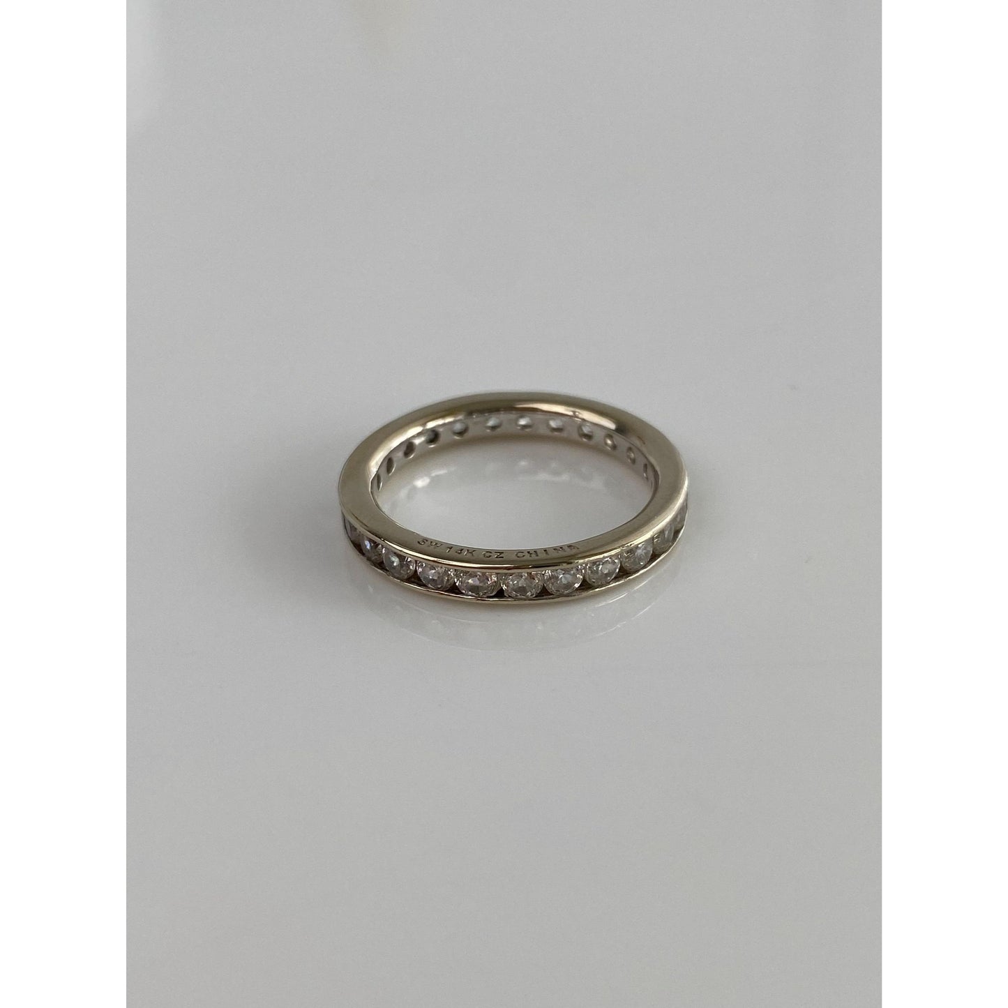 Solid 14k White Gold Cubic Zirconia Eternity Ring Band - Size 7