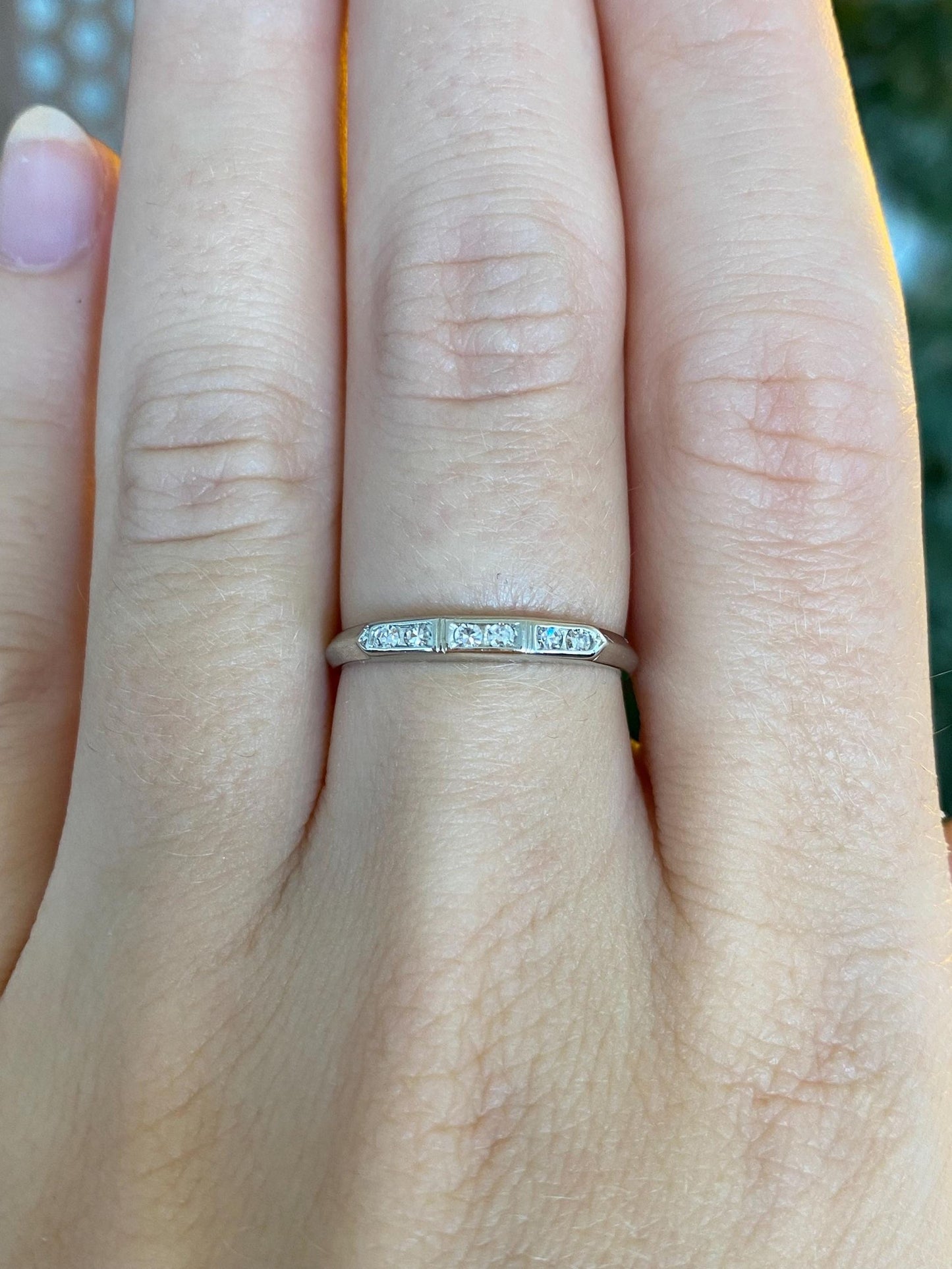 Vintage Solid 14k White Gold Diamond Ring Band - Size 6
