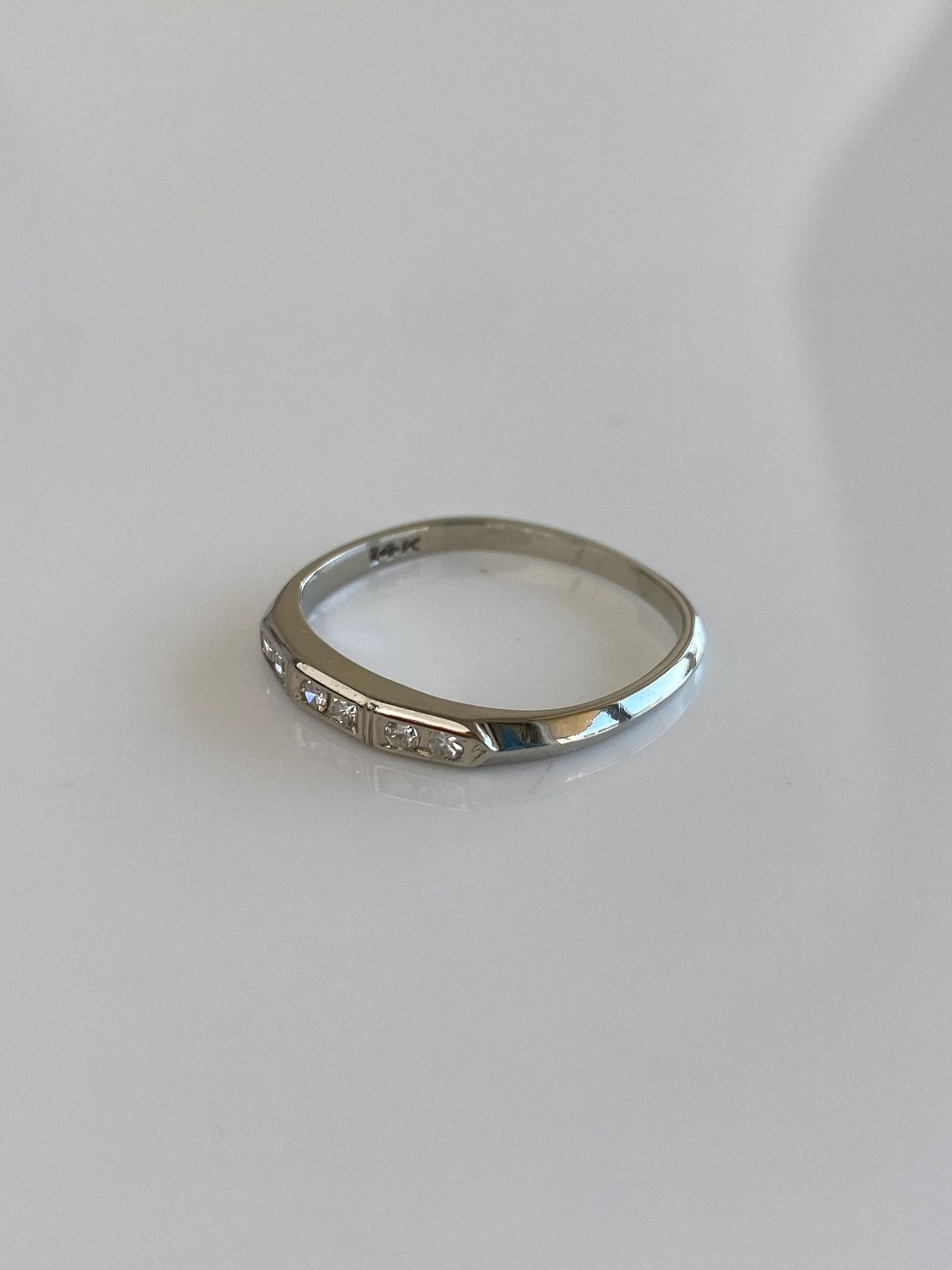 Vintage Solid 14k White Gold Diamond Ring Band - Size 6