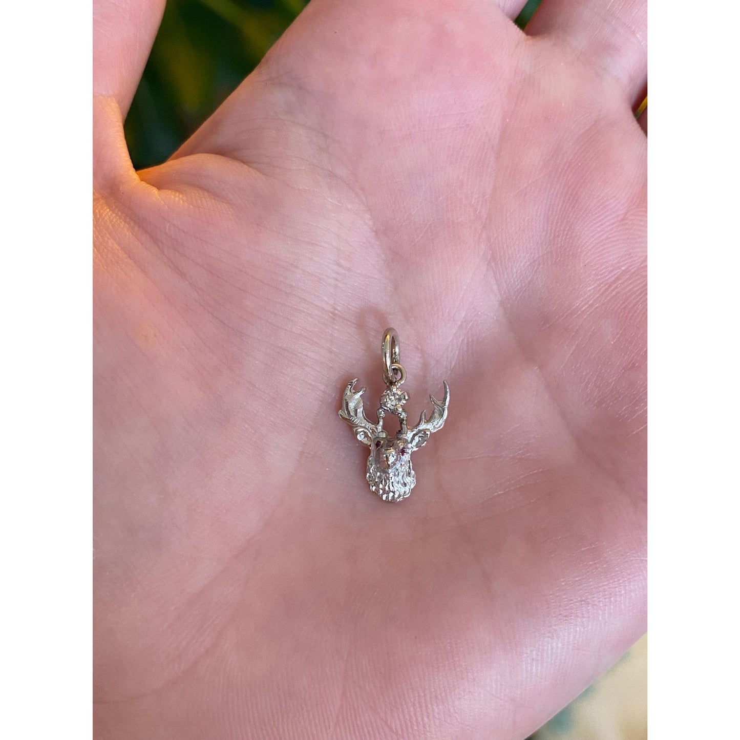 Vintage Solid 14k White Gold Diamond Elk Charm