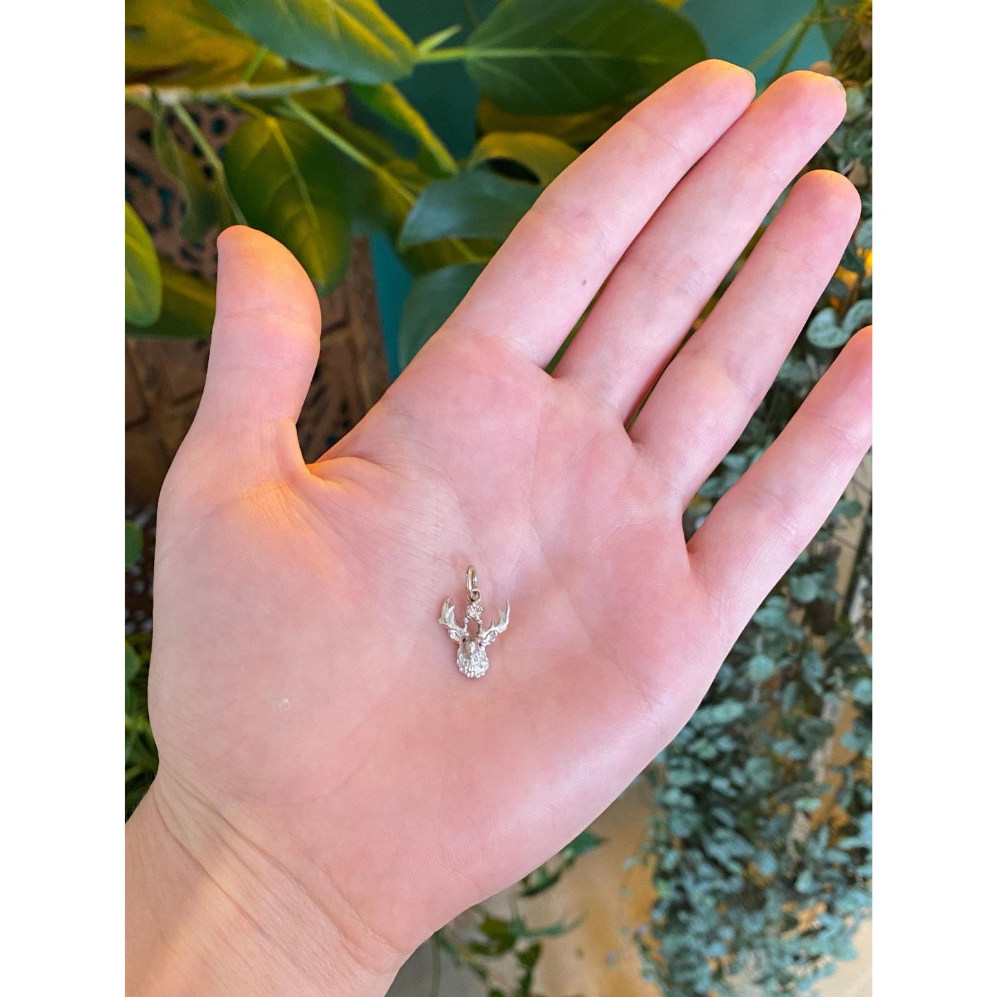 Vintage Solid 14k White Gold Diamond Elk Charm