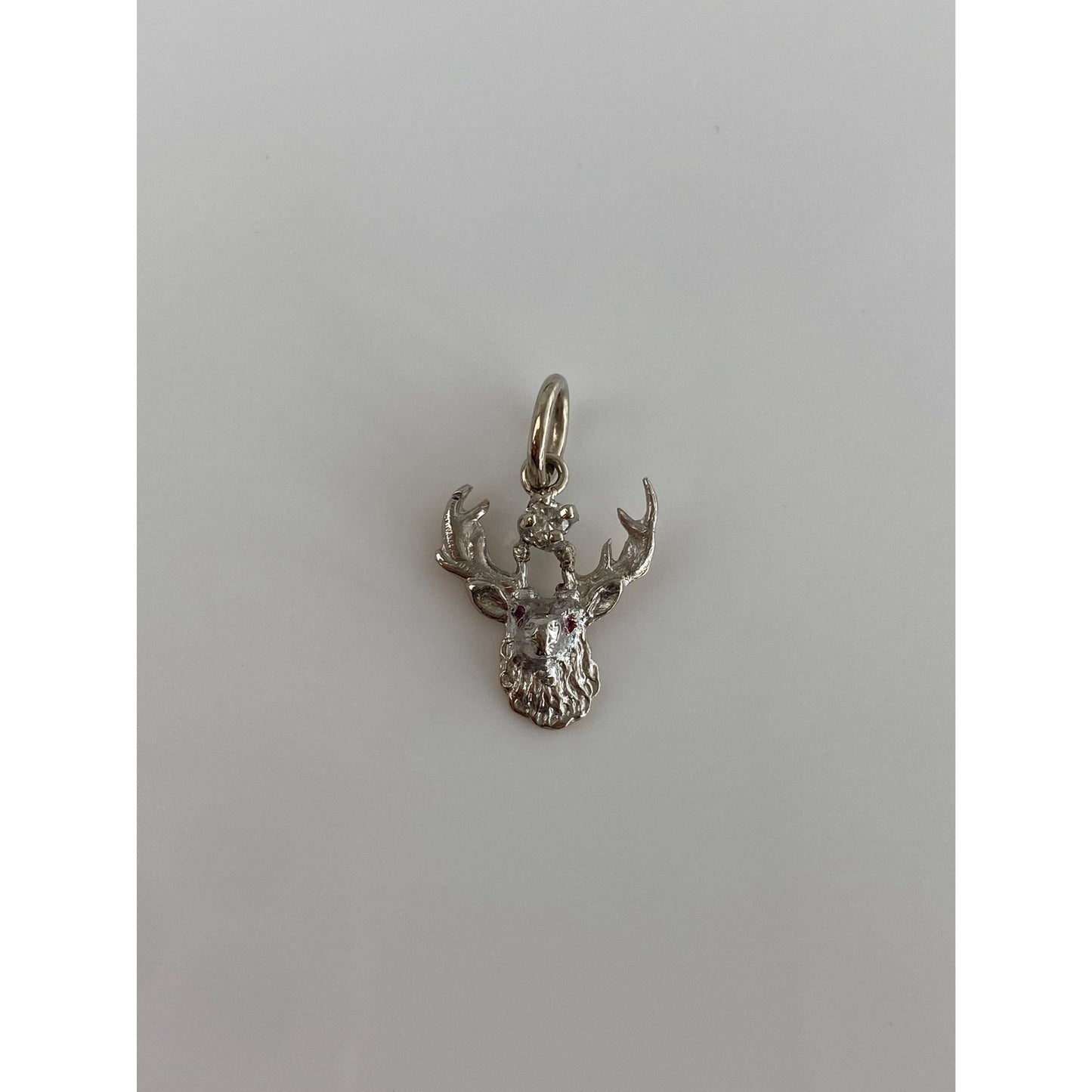 Vintage Solid 14k White Gold Diamond Elk Charm