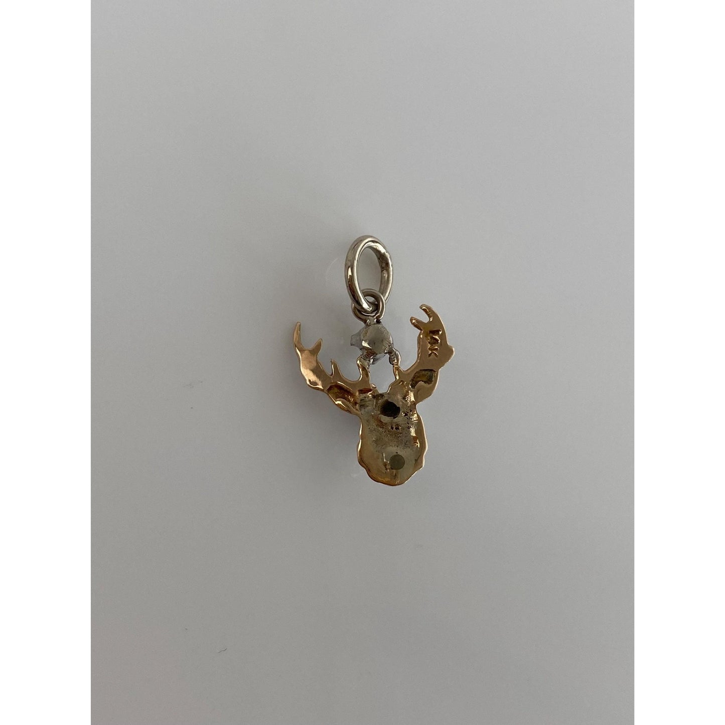 Vintage Solid 14k White Gold Diamond Elk Charm