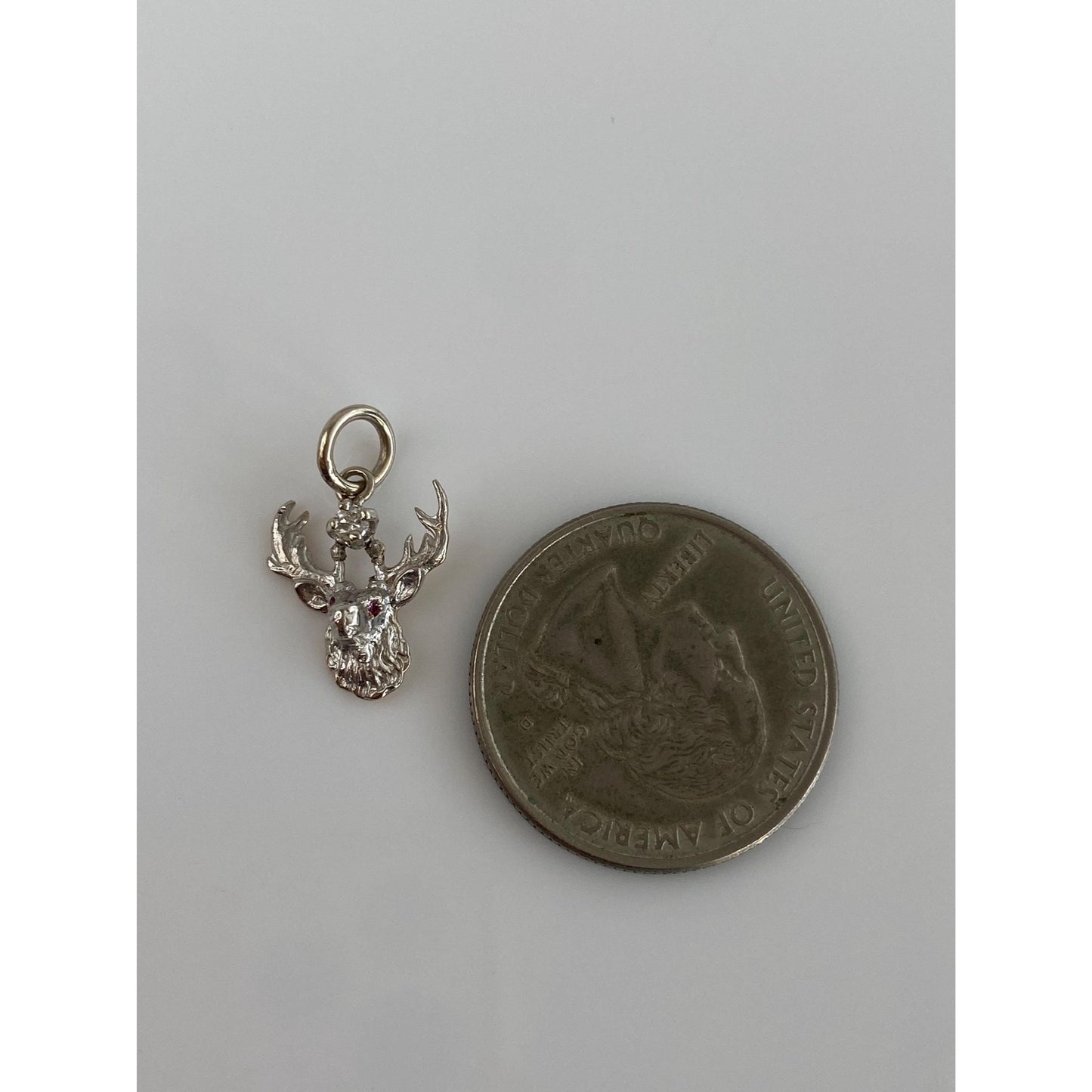 Vintage Solid 14k White Gold Diamond Elk Charm