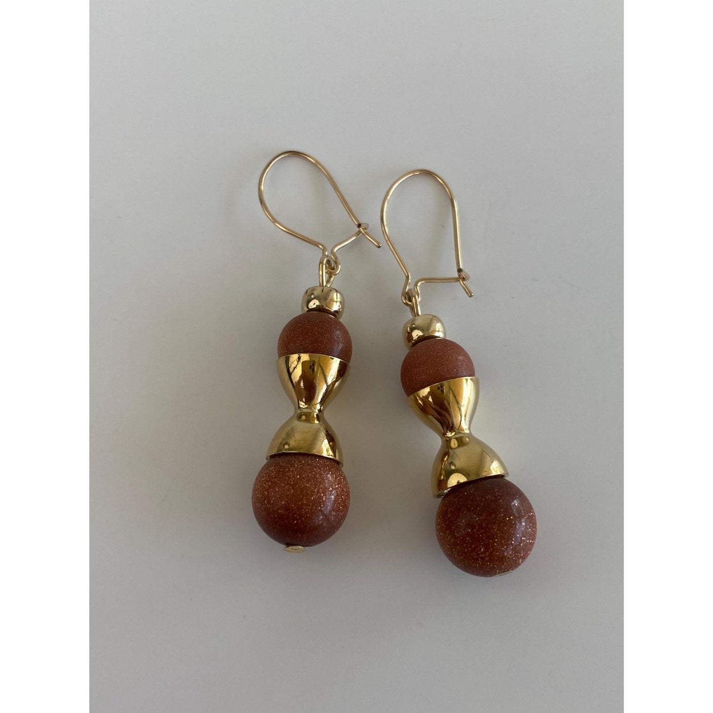 Vintage Solid 10k Yellow Gold Goldstone Dangle Earrings