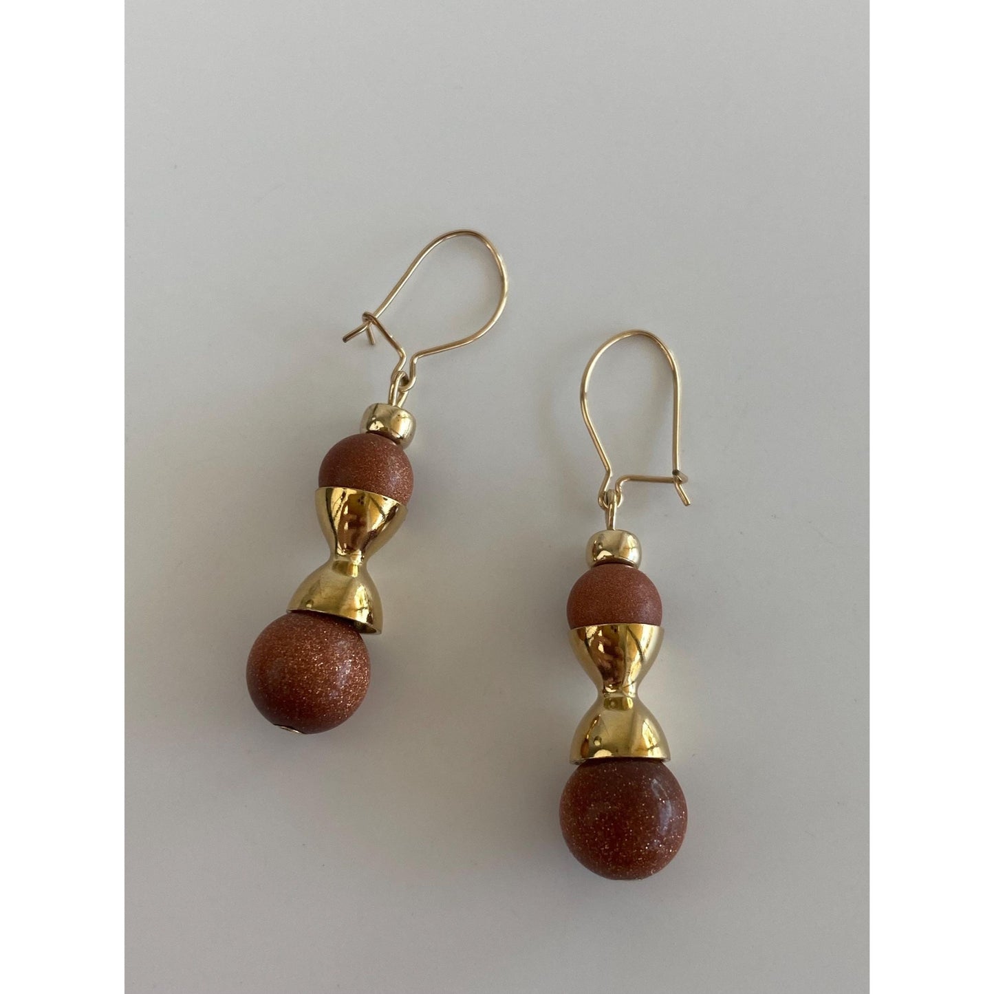 Vintage Solid 10k Yellow Gold Goldstone Dangle Earrings