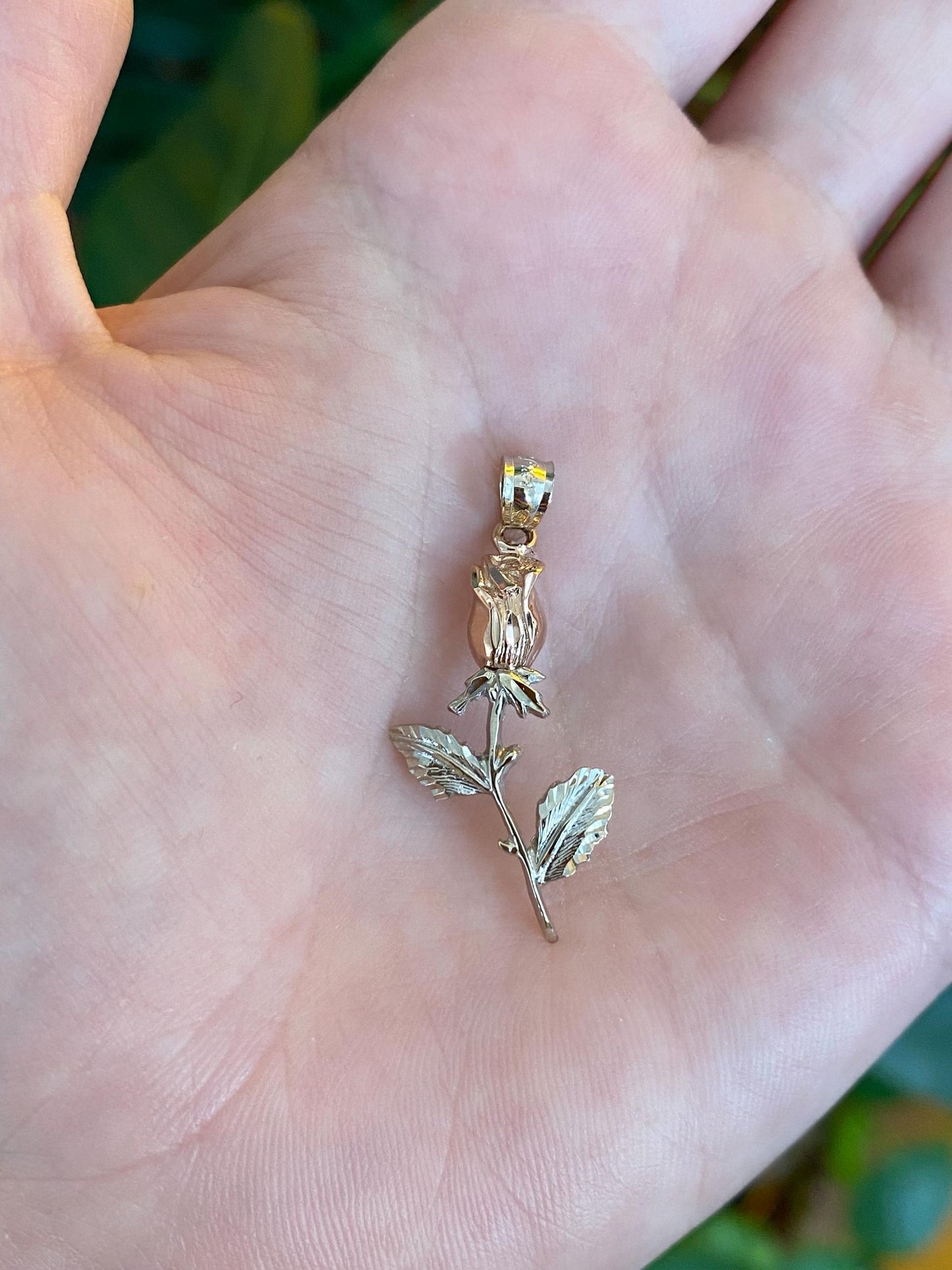 Vintage Solid 14k White & Rose Gold Rose Charm