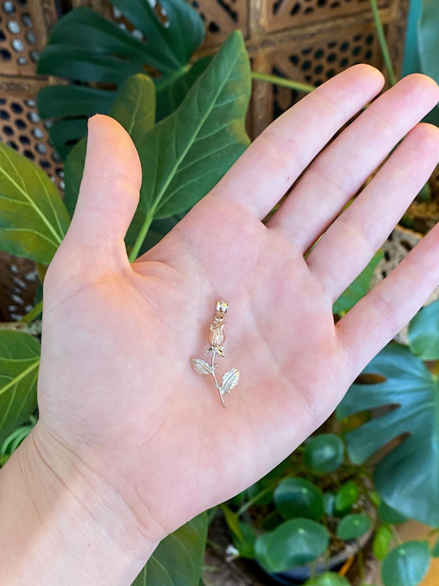Vintage Solid 14k White & Rose Gold Rose Charm