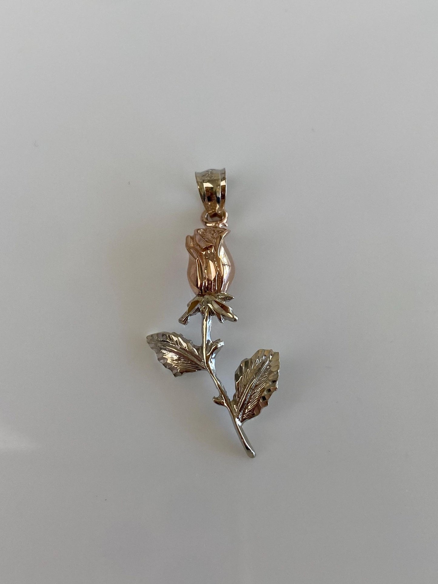 Vintage Solid 14k White & Rose Gold Rose Charm