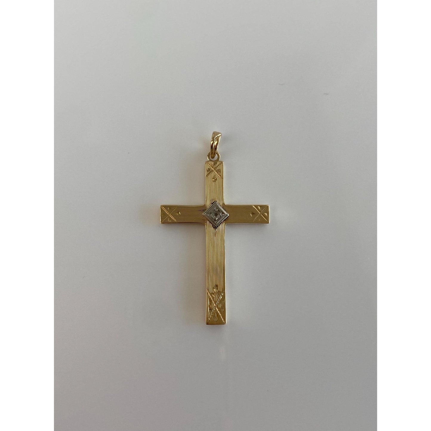 Vintage 14k White & Yellow Gold Diamond Cross Charm