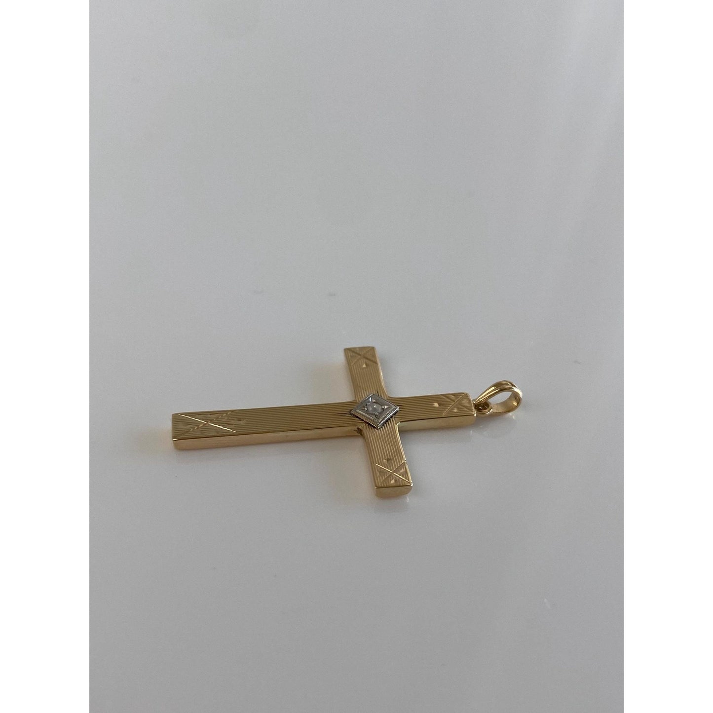 Vintage 14k White & Yellow Gold Diamond Cross Charm