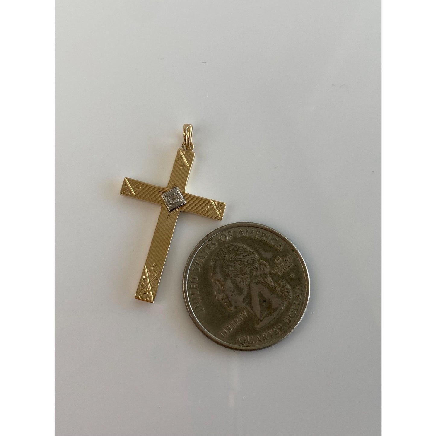 Vintage 14k White & Yellow Gold Diamond Cross Charm