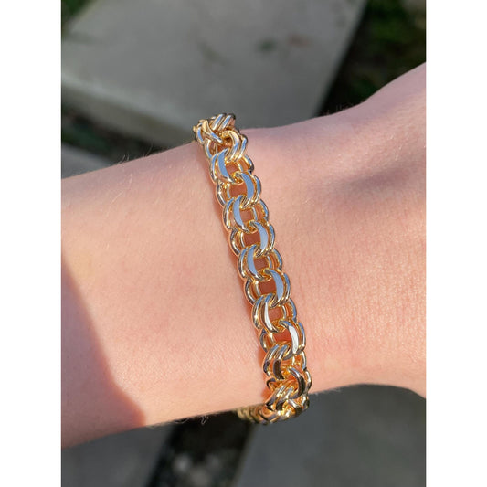 Vintage Solid 14k Yellow Gold Double Link Charm Bracelet - 7.5 inches