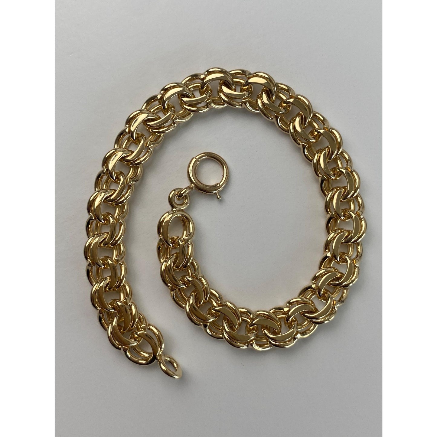 Vintage Solid 14k Yellow Gold Double Link Charm Bracelet - 7.5 inches