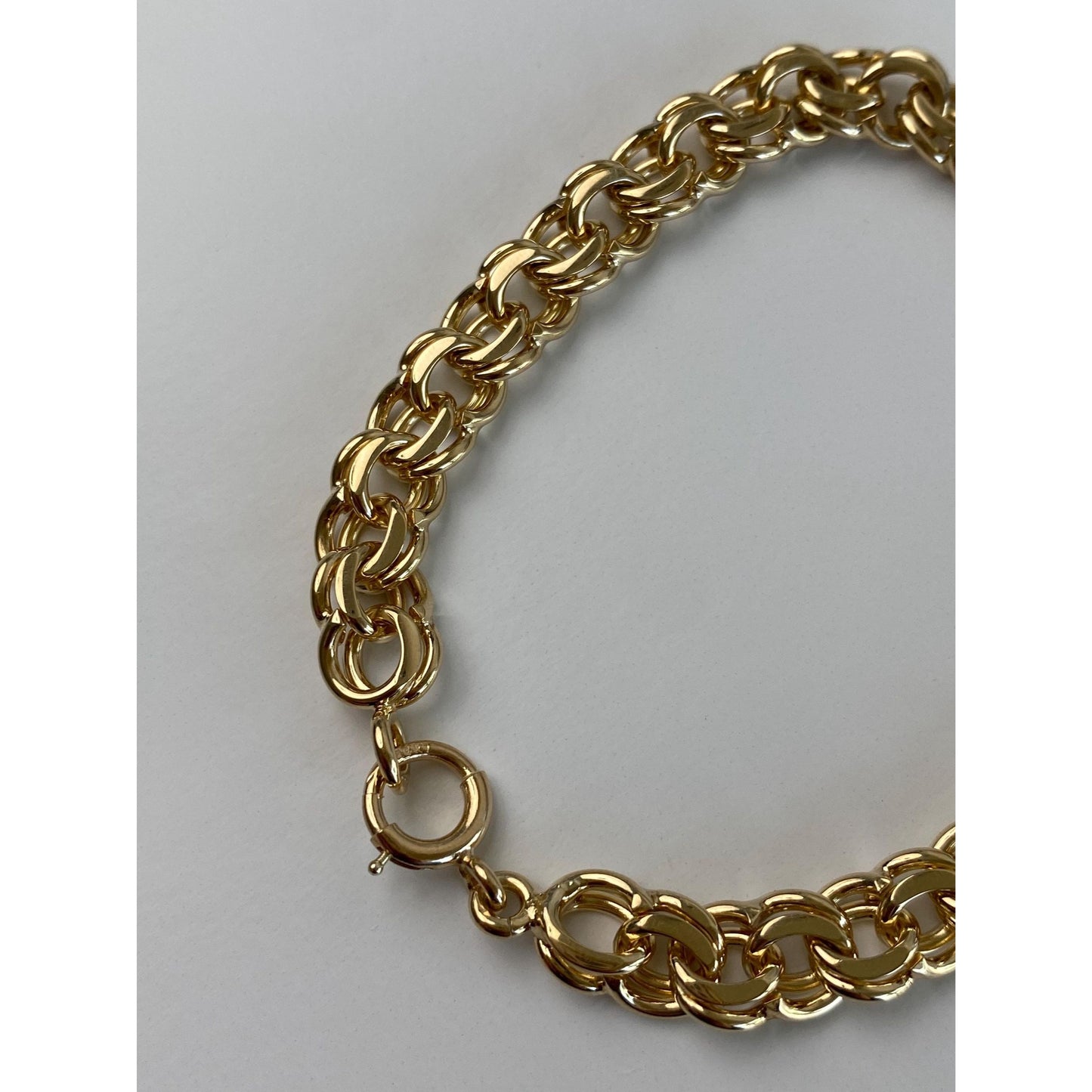 Vintage Solid 14k Yellow Gold Double Link Charm Bracelet - 7.5 inches